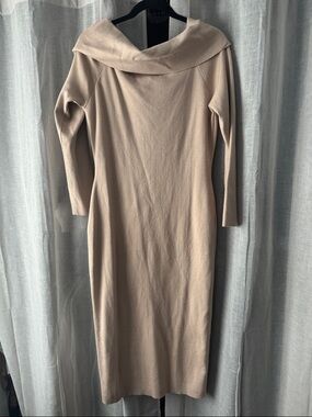 Women's maternity Neutral Off-Shoulder Midi Dress - Beige